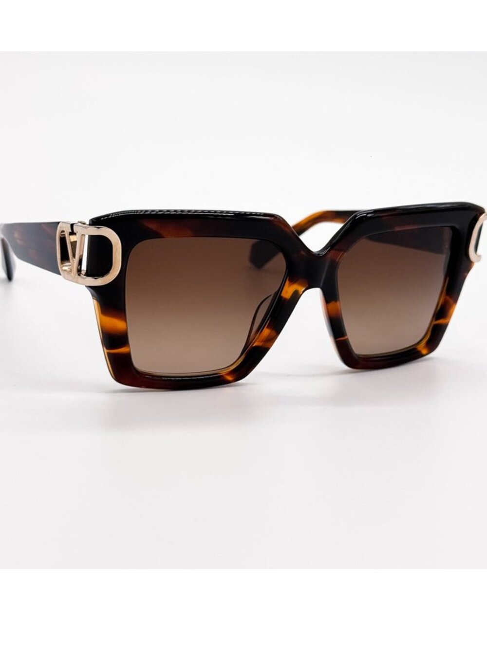 NEW AUTH Valentino Brown Swirl Square Sunglasses with Gold 'V' Accent